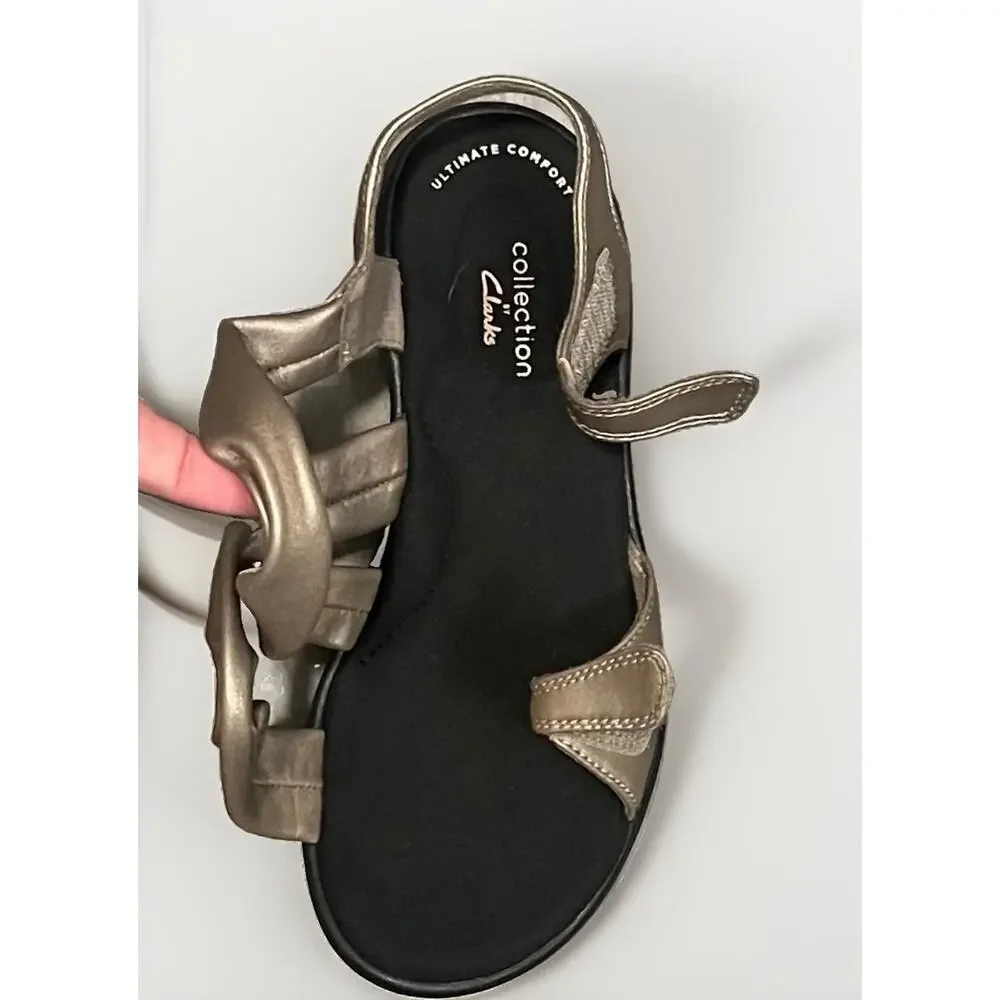 Clarks Women Saylie Moon Sandal Sporty Comfort Cushioned Pewter Size 5.5 US